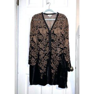 COLDWATER CREEK Floral Silk Rayon Black Velvet Long Sleeve Tunic Jacket